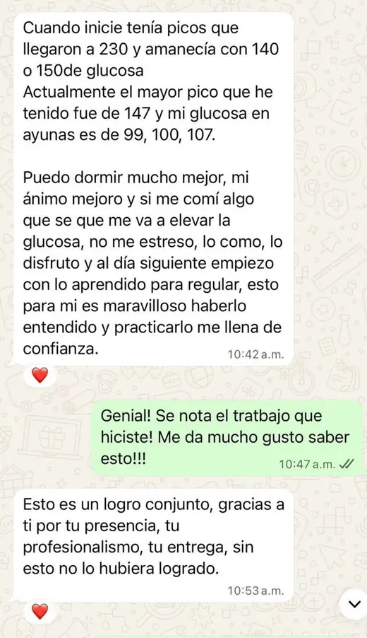 Mensaje real de una persona del programa Plan Gluco