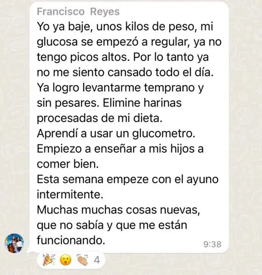 Mensaje real de una persona del programa Plan Gluco