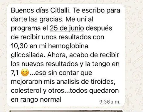 Mensaje real de una persona del programa Plan Gluco