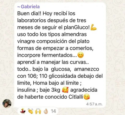 Mensaje real de una persona del programa Plan Gluco