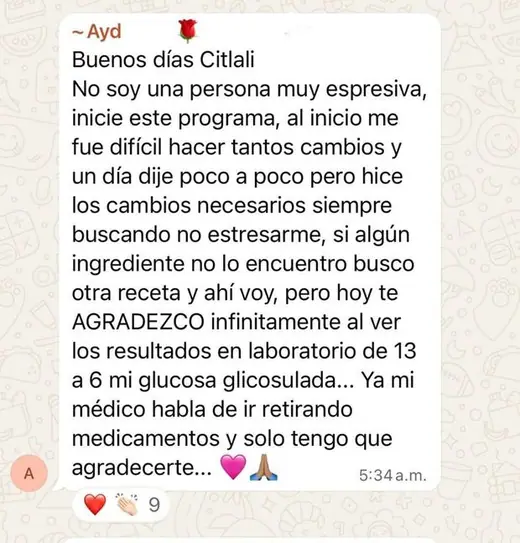 Mensaje real de una persona del programa Plan Gluco
