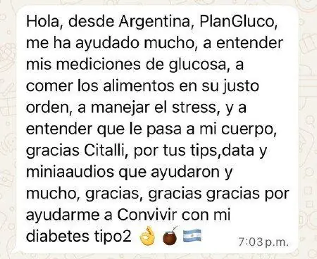 Mensaje real de una persona del programa Plan Gluco