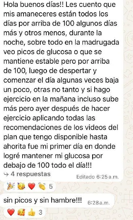 Mensaje real de una persona del programa Plan Gluco