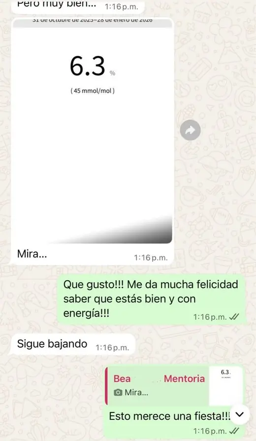 Mensaje real de una persona del programa Plan Gluco