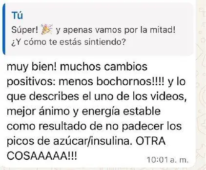 Mensaje real de una persona del programa Plan Gluco
