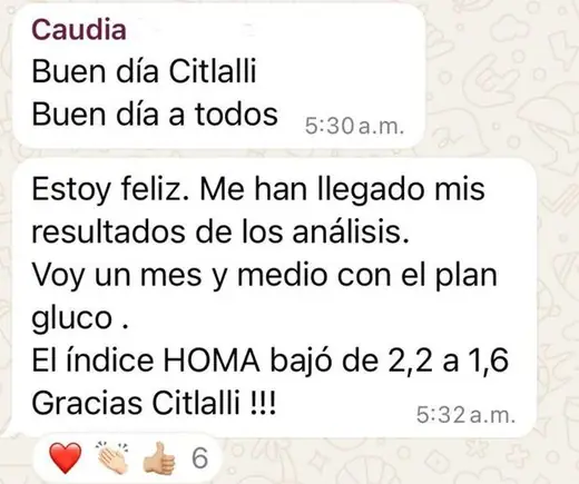 Mensaje real de una persona del programa Plan Gluco