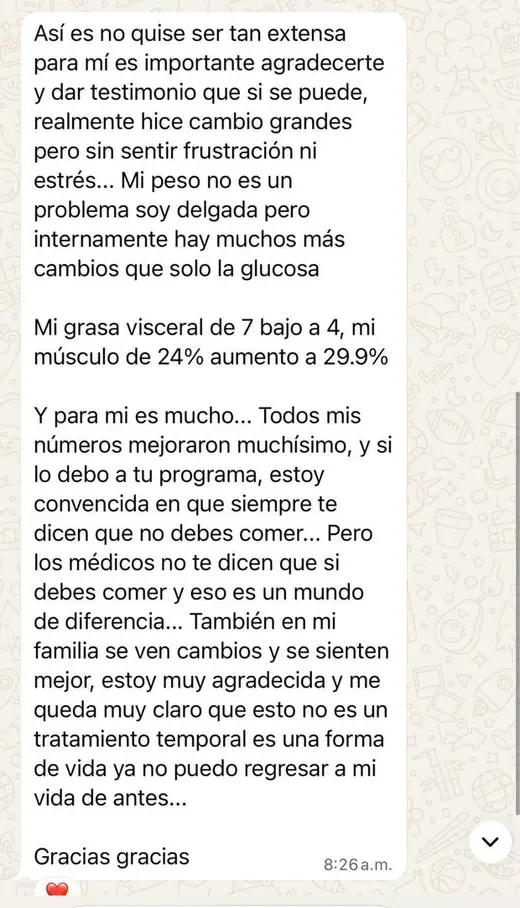 Mensaje real de una persona del programa Plan Gluco