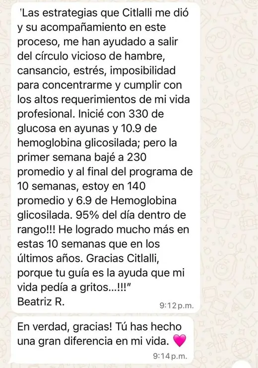 Mensaje real de una persona del programa Plan Gluco