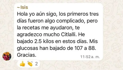 Mensaje real de una persona del programa Plan Gluco