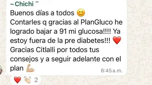 Mensaje real de una persona del programa Plan Gluco