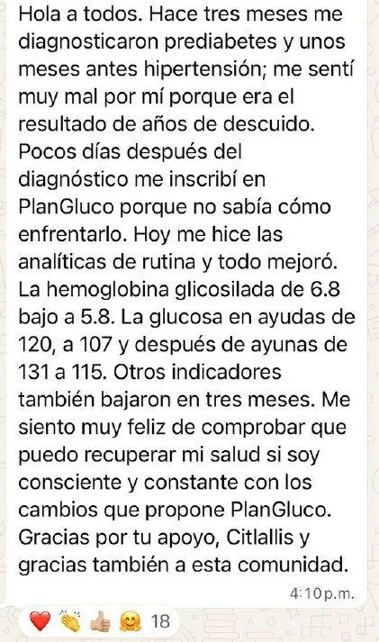 Mensaje real de una persona del programa Plan Gluco