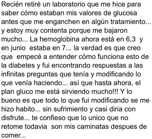 Mensaje real de una persona del programa Plan Gluco