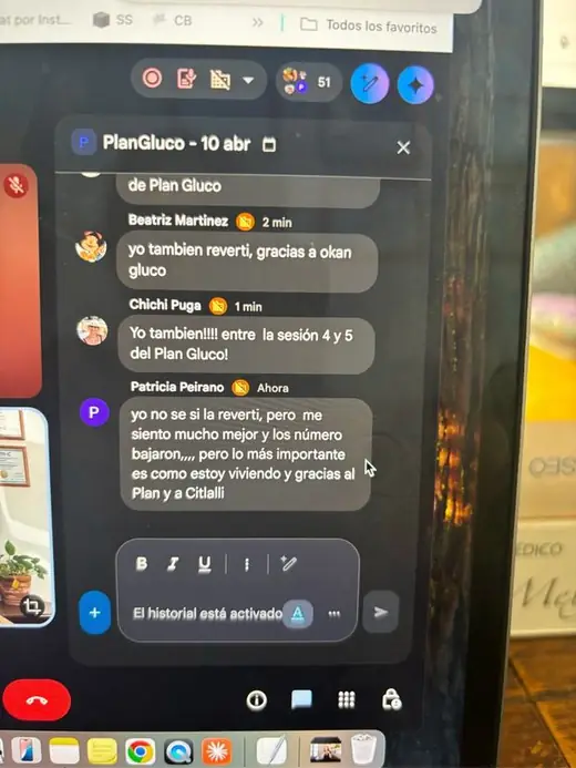 Mensaje real de una persona del programa Plan Gluco